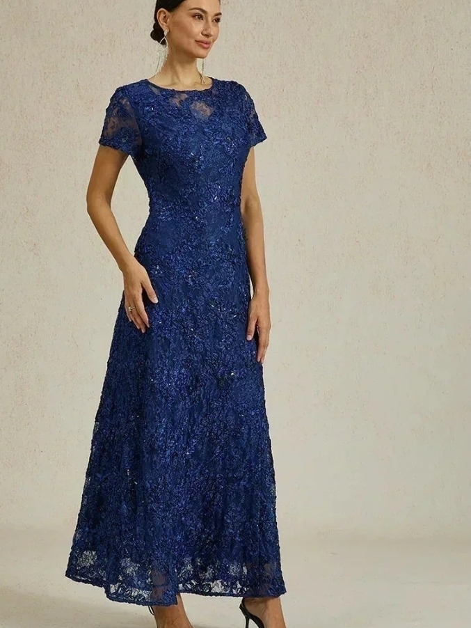 Rosette Lace A-Line Gown With Sequin Embellishment